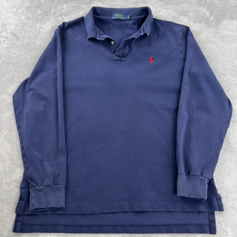 Polo Ralph Lauren Long Sleeve Polo L Navy Men Classic Preppy Cotton Pique Pony